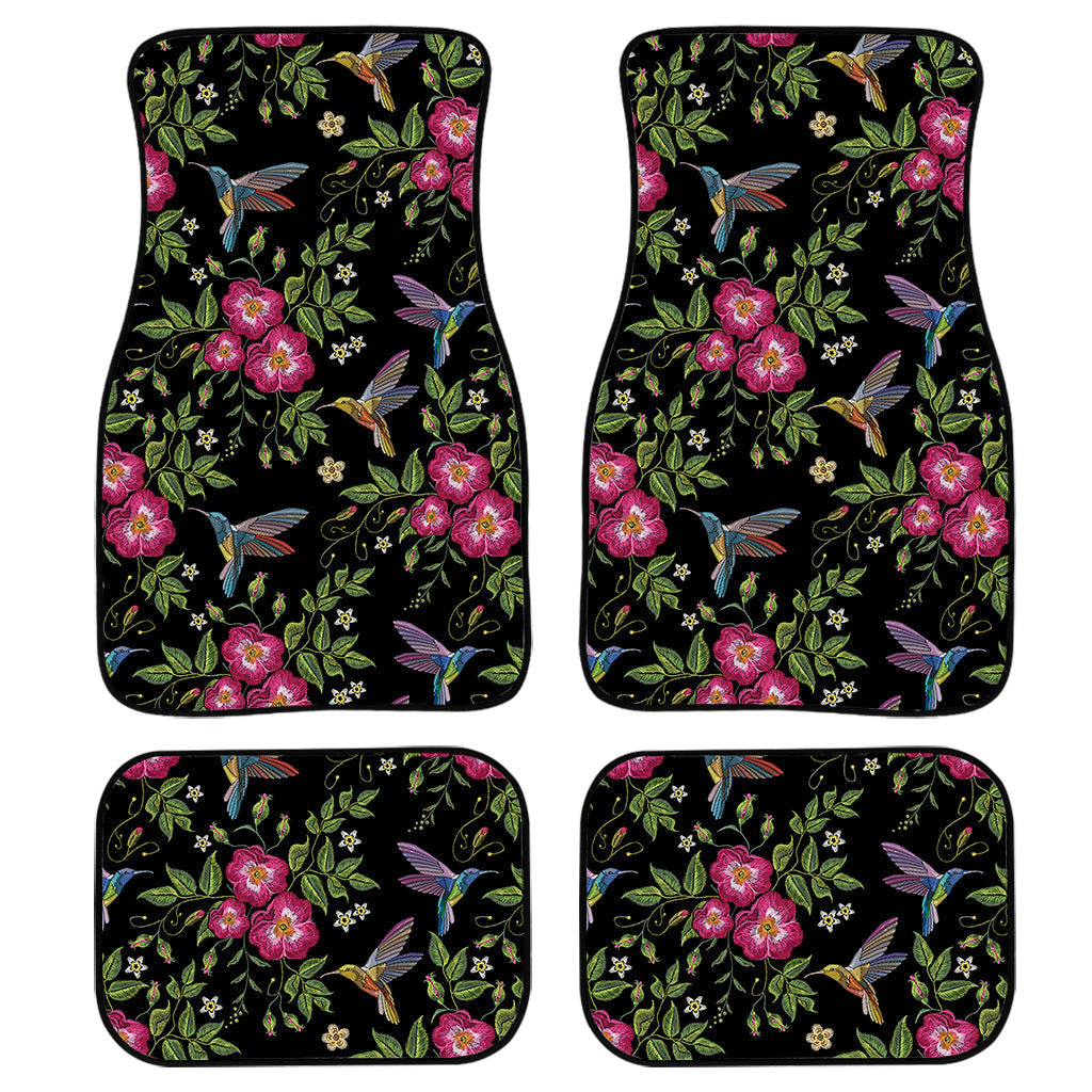 Wild Flowers And Hummingbird Print Front And Back Car Floor Mats, Front Car Mat