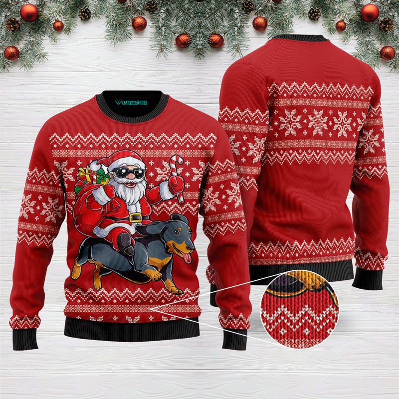 Santa Riding Dachshund Ugly Sweater 1411