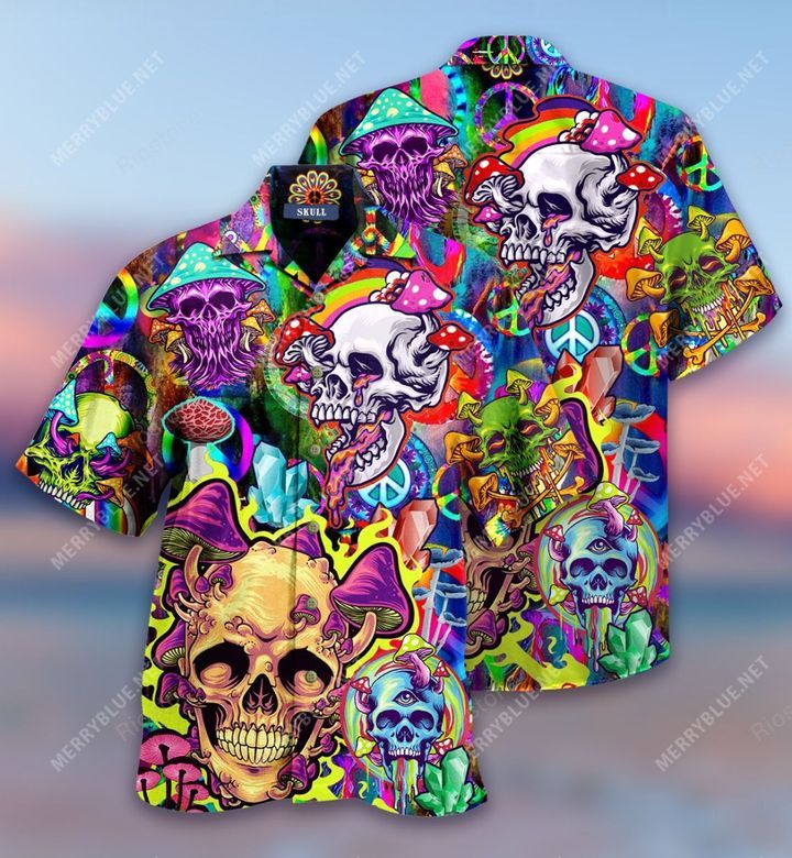 Mushroom Skull Trippy Colorful Amazing Design Unisex Hawaii Shirt For Men And Women Ha52708