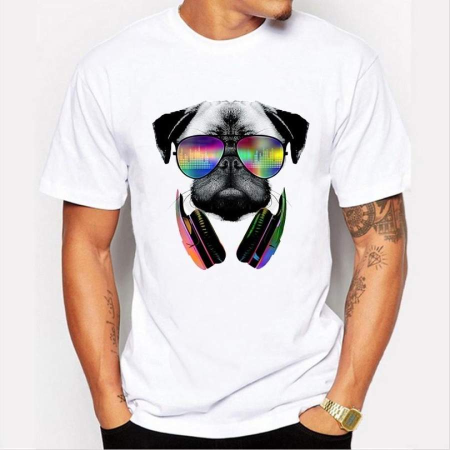 The Latest Summer Fashion High – Quality Men ‘S Novelty Cool Puppy Printing Short – Sleeved Loose Round Neck White T – Shirt