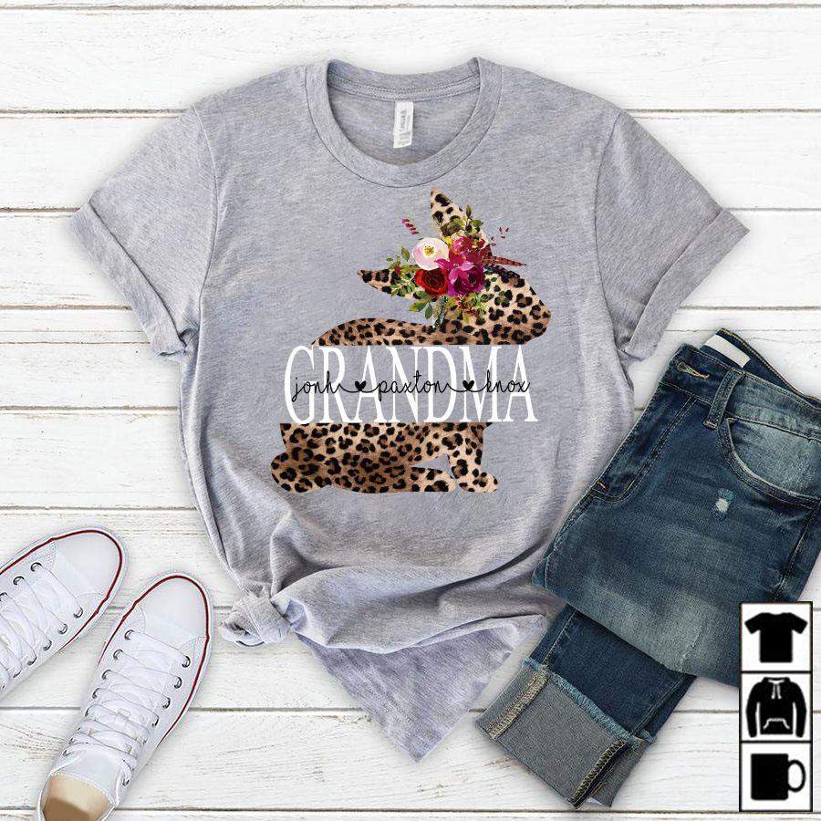 Namashops Personalized Grandma Bunny Shirt, Custom Names Shirt