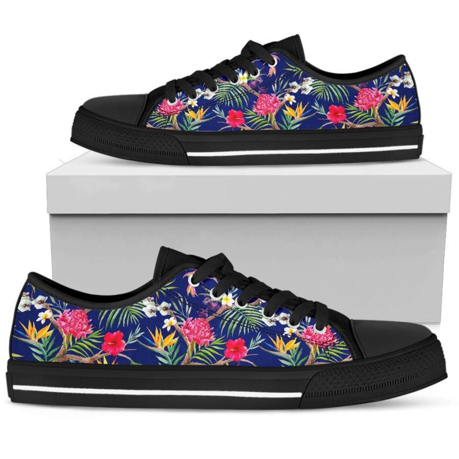 Watercolor Tropical Flower Pattern Print Men’s Low Top Shoes