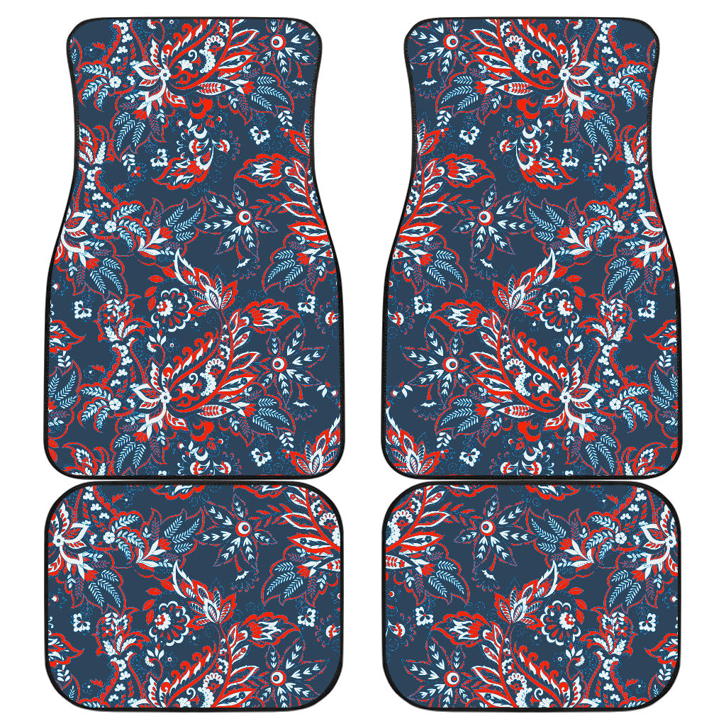 Paisley Floral Bohemian Pattern Print Front And Back Car Floor Mats, Front Car Mat