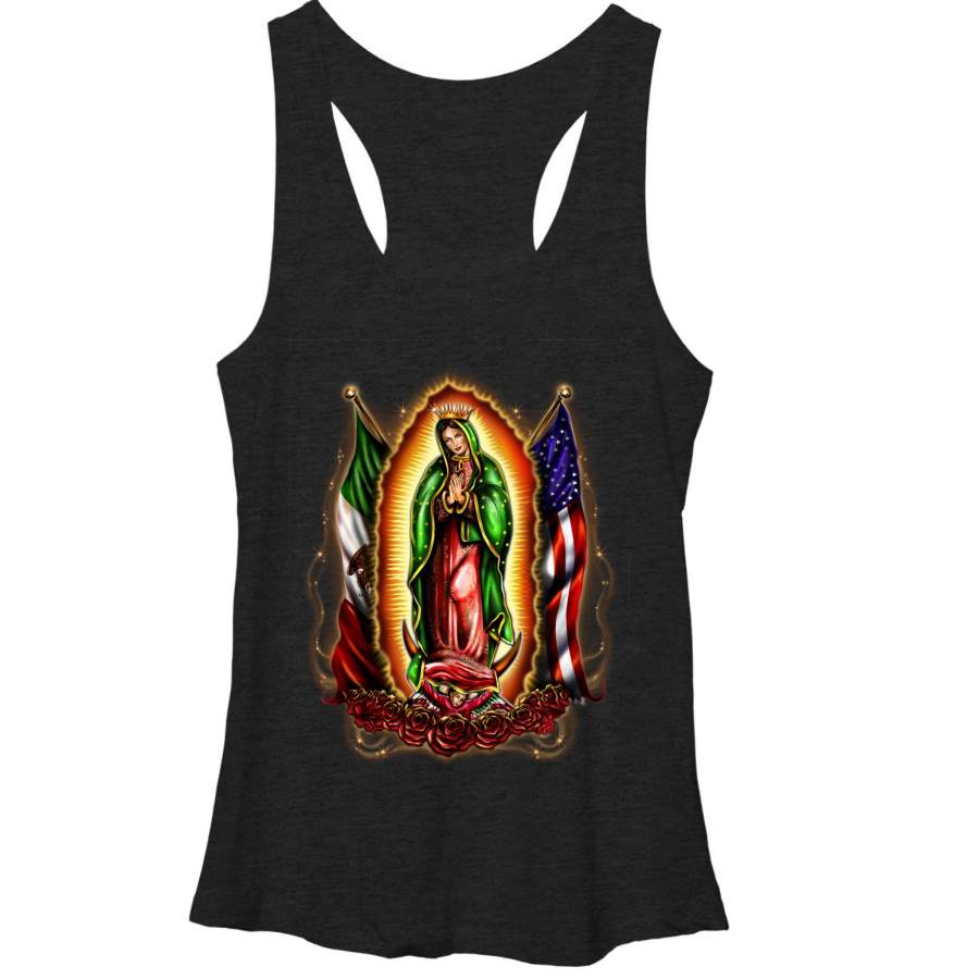 Aztlan Women’s Our Lady of Guadalupe  Racerback Tank Black Heather S