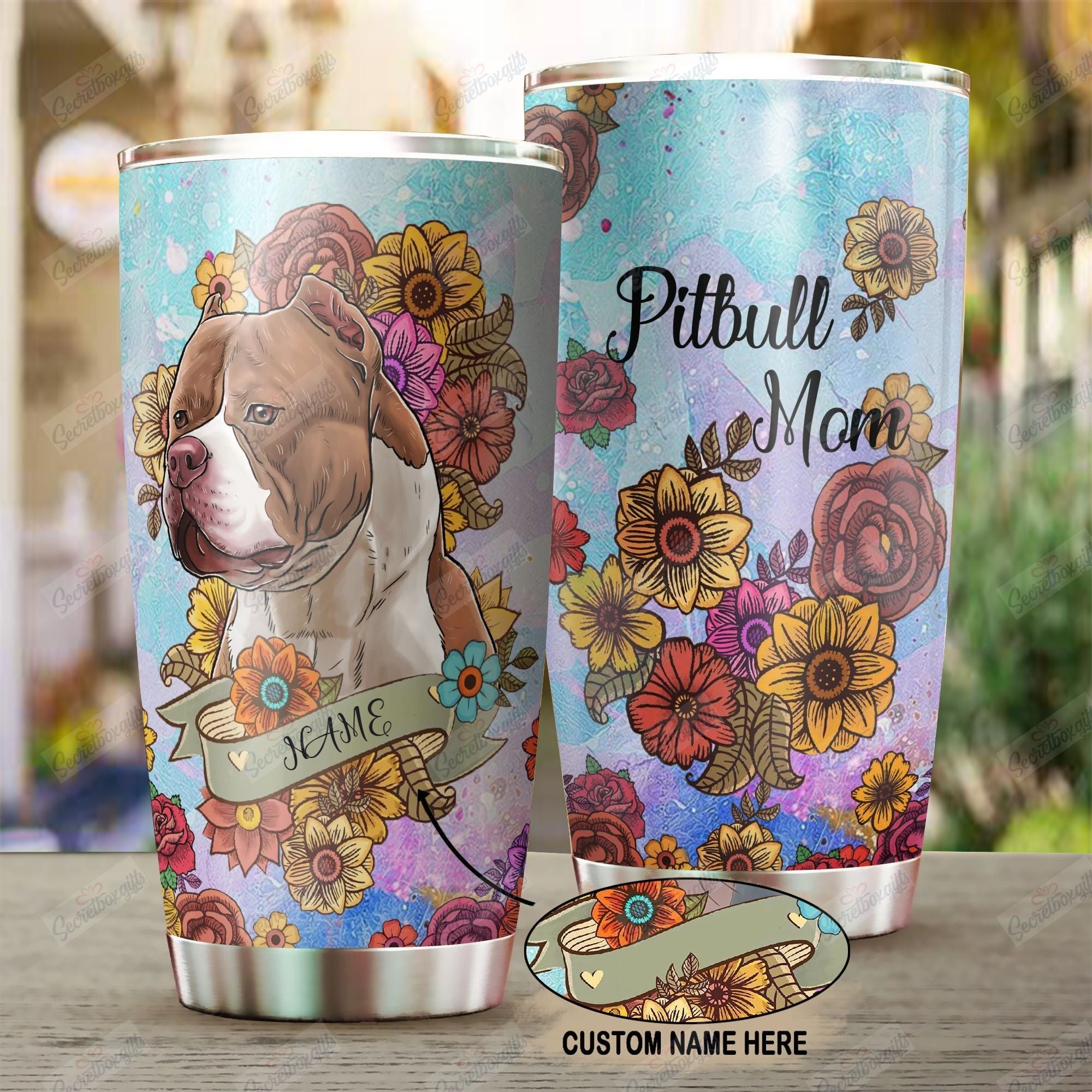 Personalized Pitbull Flower Mom Ld1310384Cl Tumbler