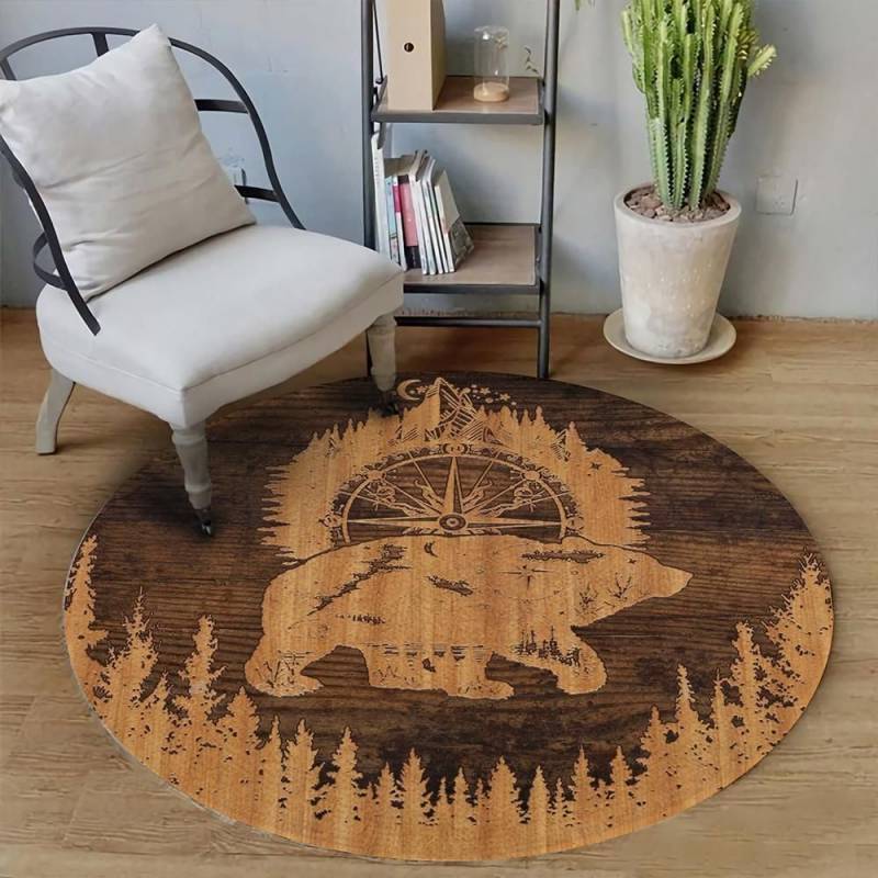 Camping Round Rug Bear Wood V1 BDT