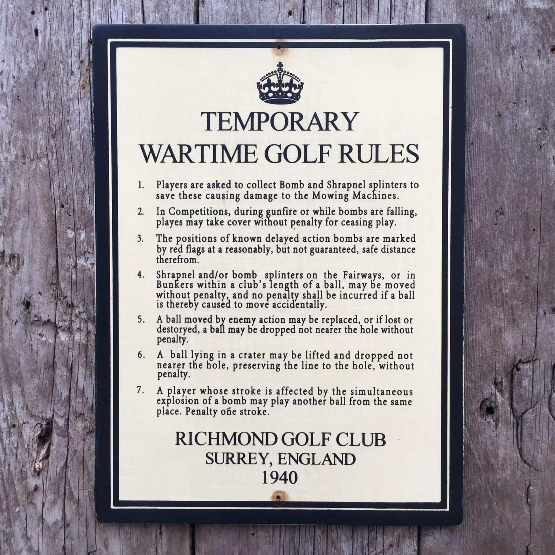 Temporary wartime golf rules richmond golf club surrey england 1940 poster poster canvas