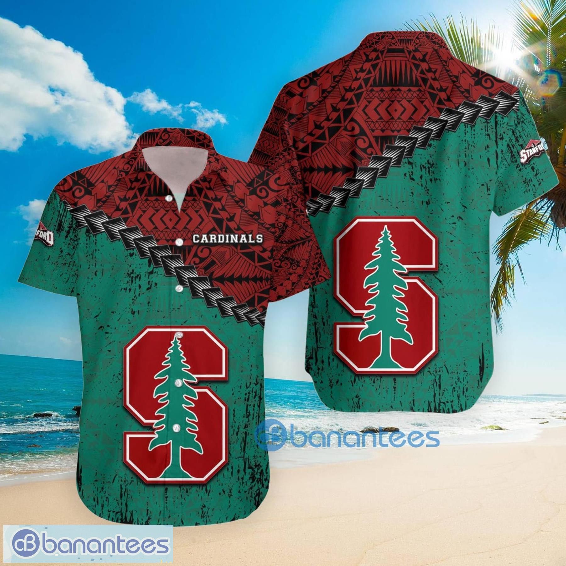 NCCA Stanford Cardinal Grunge Polynesian Tattoo Hawaiian Shirt