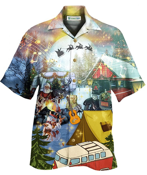 Christmas Hawaii Camping At Button Up Shirt For Men Ha31051