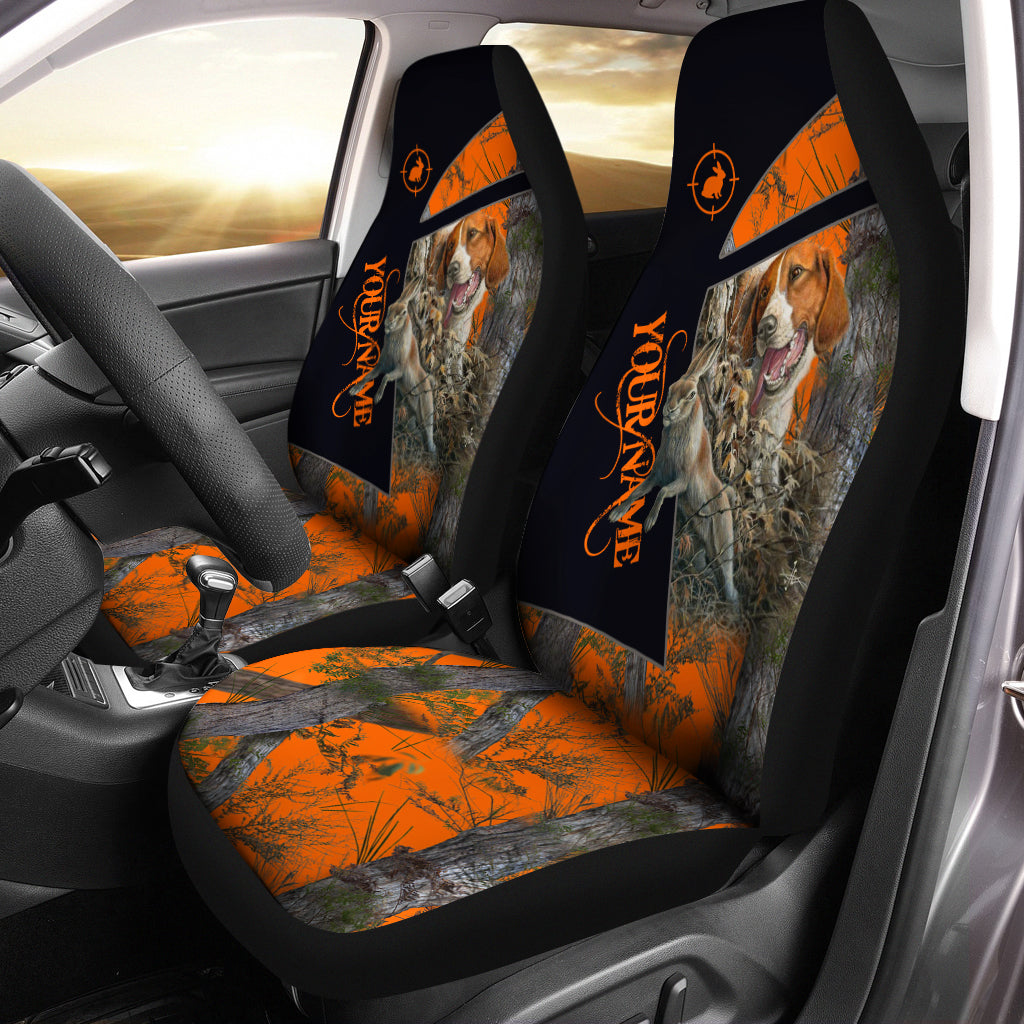 Rabbit Hunting With Beagle Orange Camo Customize 3D Printed Seat Covers, Car Accessories, Gift For Hunting Lovers Set Of 2 – Nqs2684