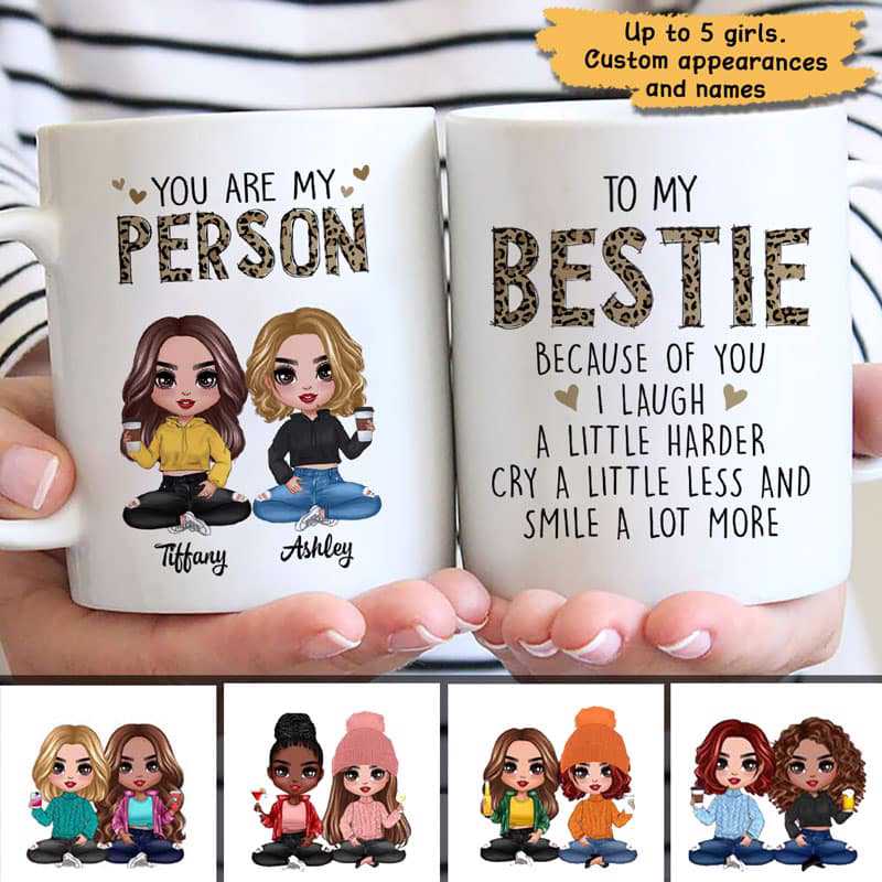 Leopard Doll Girls Sitting Gift For Besties Sisters Siblings Personalized Mug