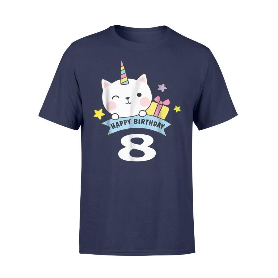 8 Year Old Birthday Rainbow Cat Unicorn Caticorn Party T Shirt