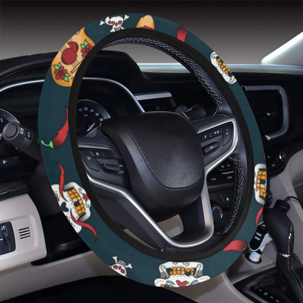 Sugar Skull Mexican Steering Wheel Cover With Elastic Edge