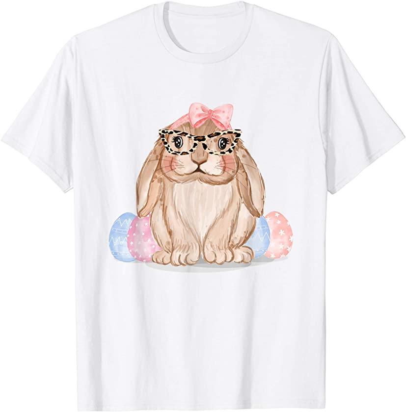 Cute Bunny Face Shirt Leopard Print Glasses EASTER T-Shirt