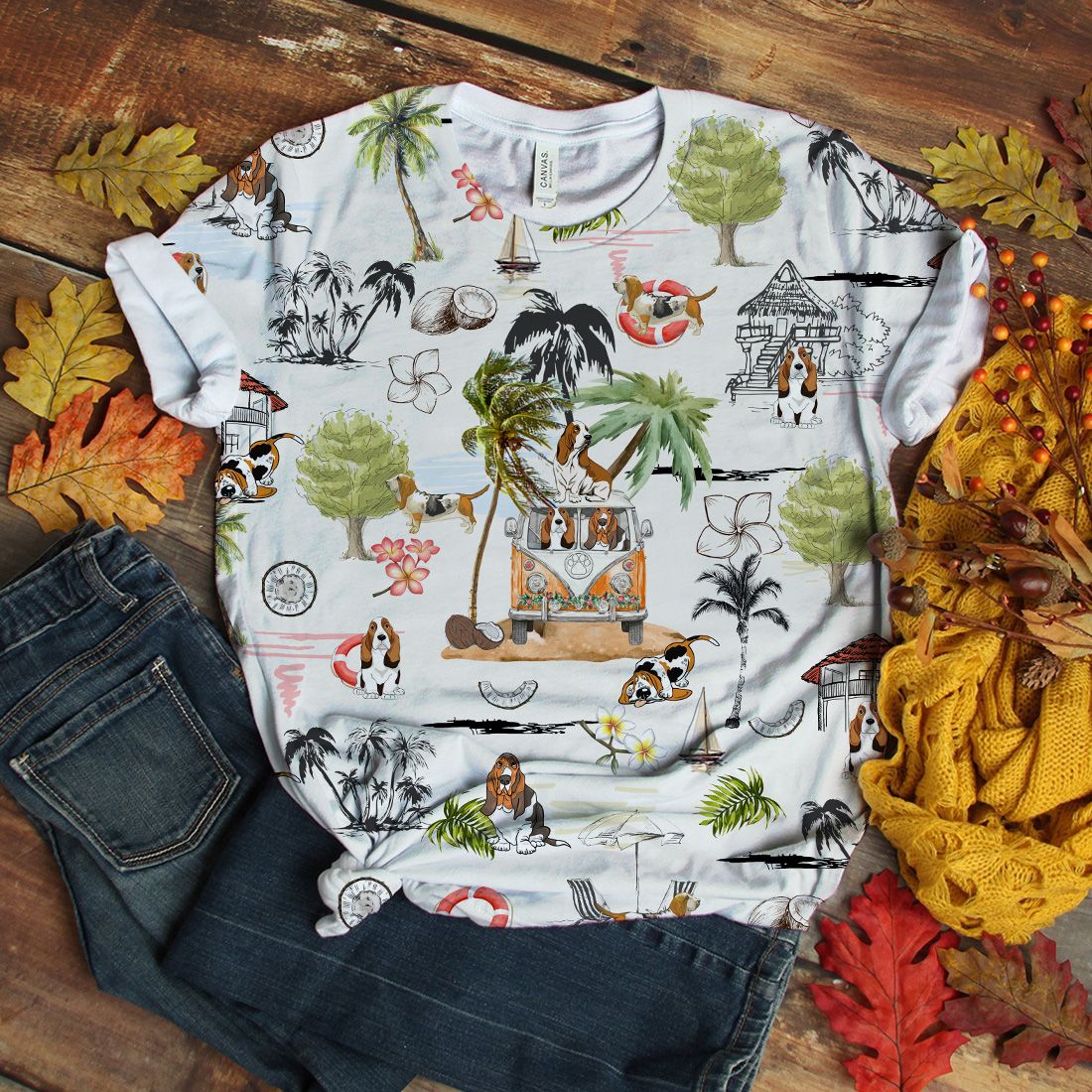 Basset Hound T-shirt Beach Summer
