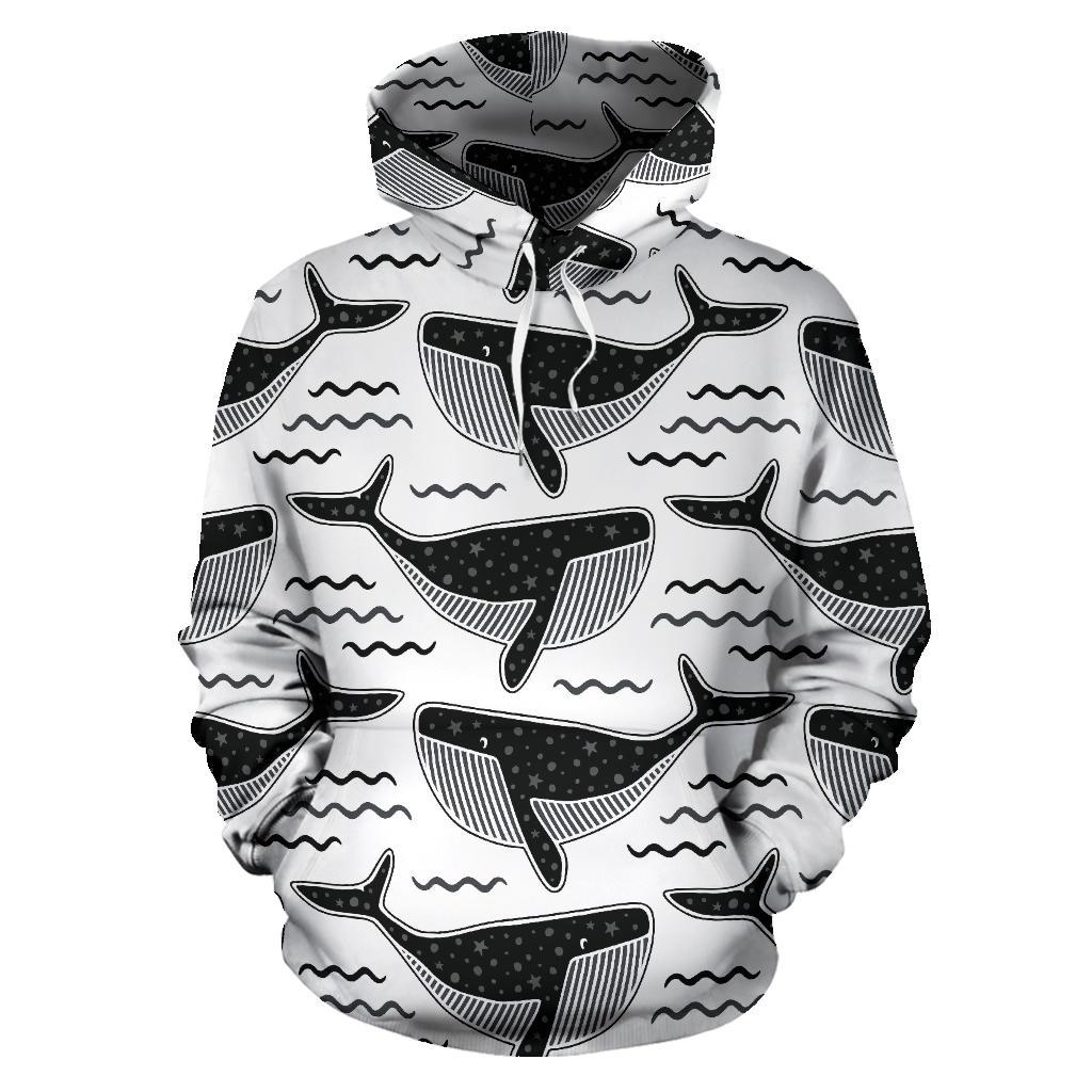 Black Whale Pattern Men Women Pullover Hoodie