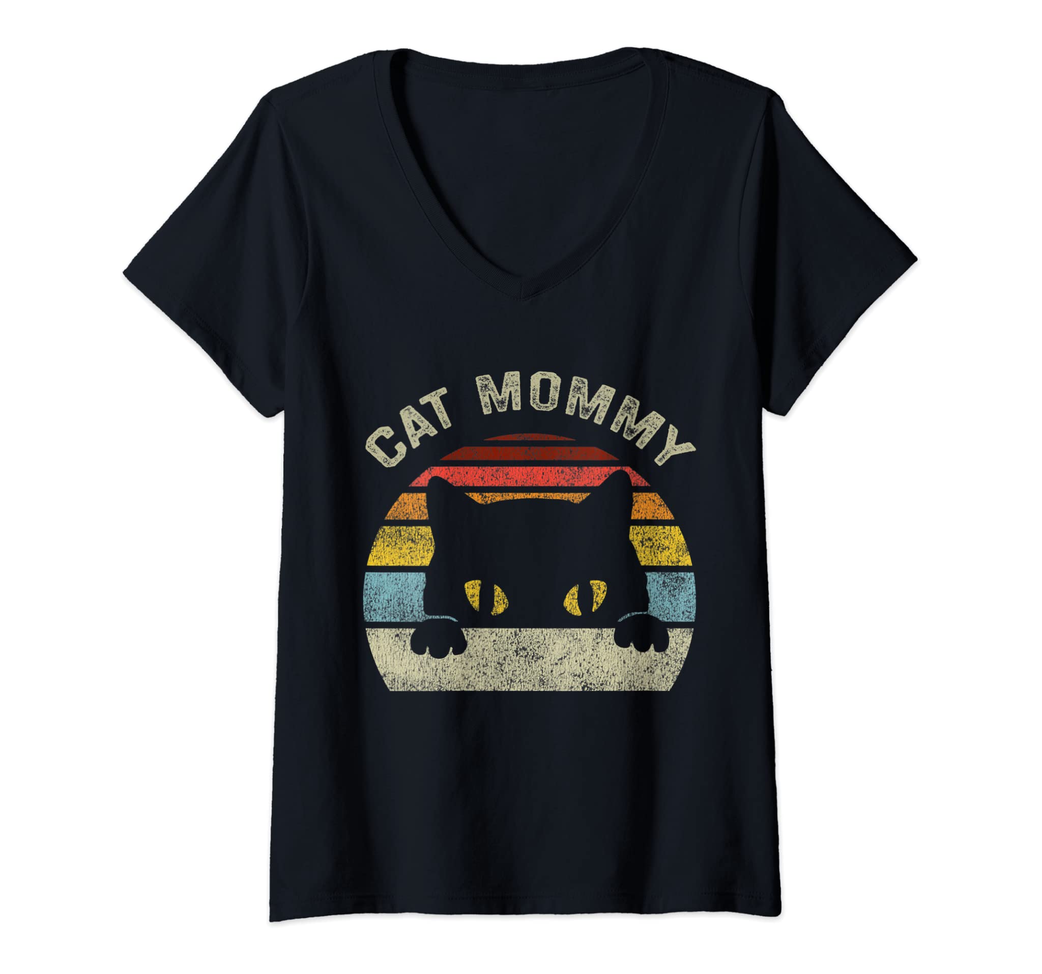 Womens Cat Mommy Women Vintage Retro Black Cats Mom Mothers Day V-Neck