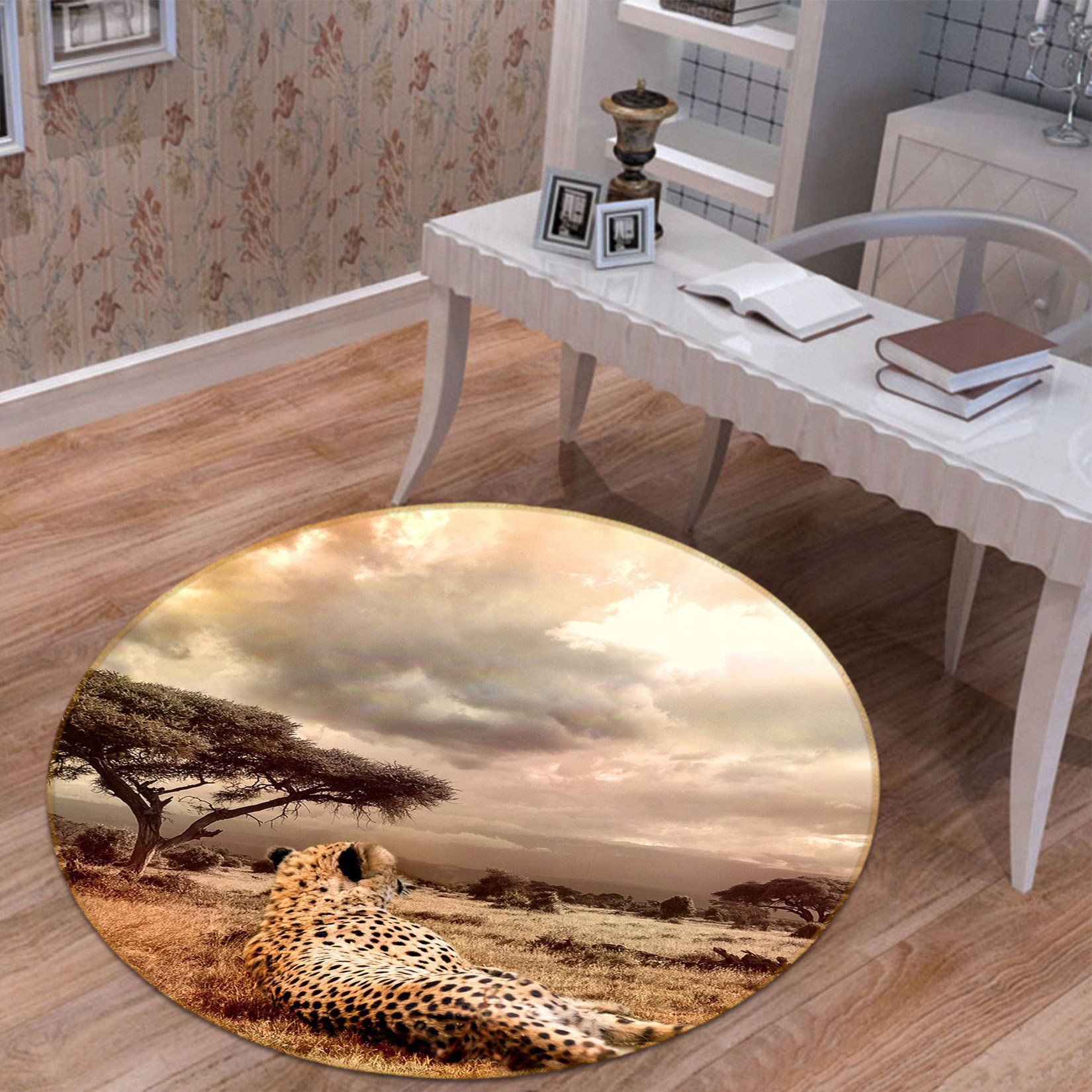 3D Sunset Tiger Lying On Dry Meadow Round Rug – Round Carpet Home Decor