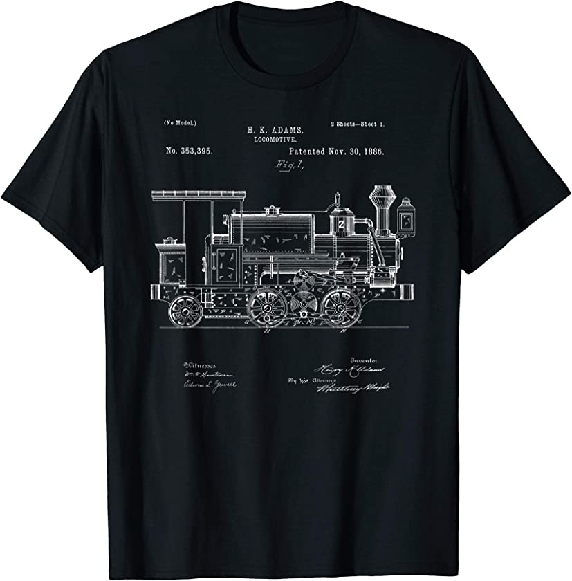 Vintage Patent Print 1886 Locomotive Steam Train Gift T-Shirt