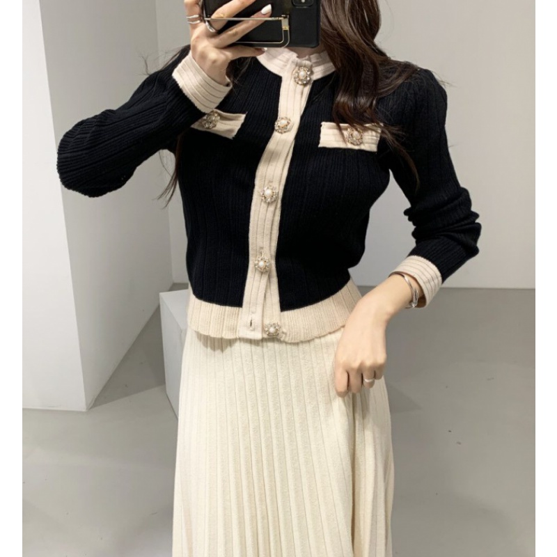 Autumn in new female suit brim cultivate one’s morality knitting sweater cardigan knitting skirts two-piece outfit alx