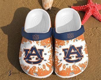 Auburn Tigers Logo Pattern Crocs Classic Clogs Shoes In Blue & Orange