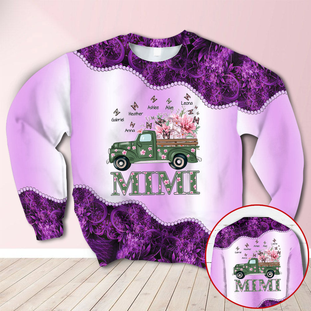 Personalized Mimi Green Butterflies Truck Purple All Over Print Shirts For Grandma Hn98 Trhn