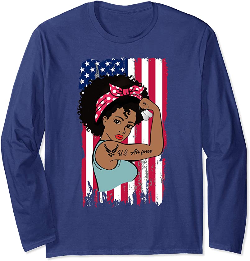 African American Air Force Veteran Women T-shirt, Female Vet Long Sleeve T-Shirt