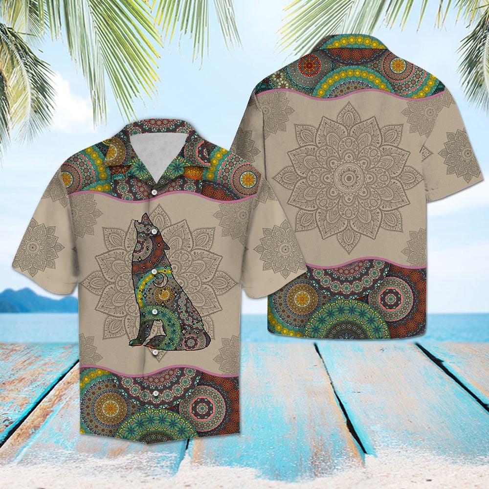 Wolf Mandala Hawaiian Unisex Print Aloha Short Sleeve Casual Shirt Ha106641