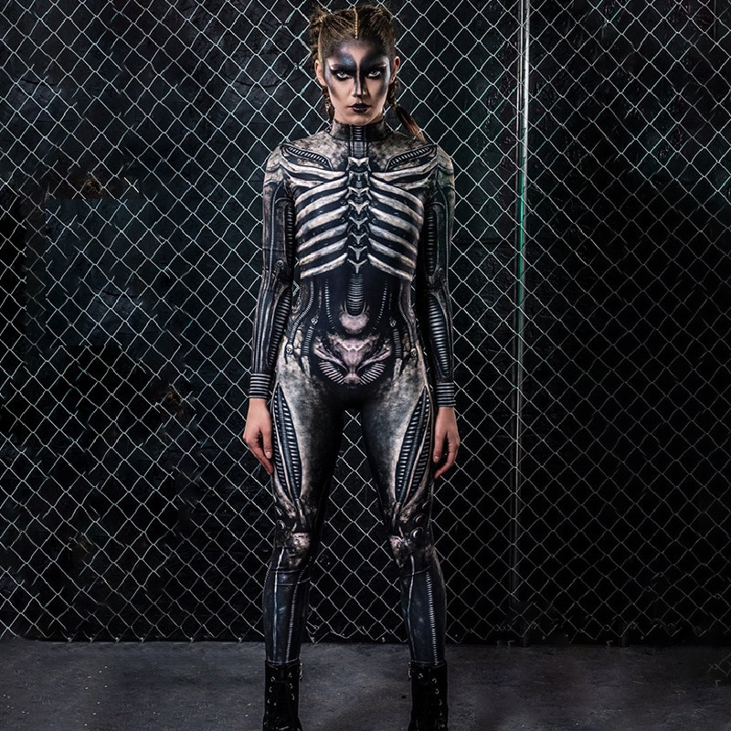 2022Hot Halloween Print Horror Human Skeleton Jumpsuit Cosplay Costume Female Carnival Party Performance Clothing Tights alx