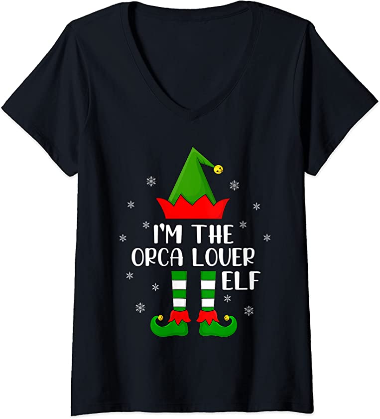 Womens Matching Family Funny I’m The Orca Lover Elf Christmas V-Neck T-Shirt