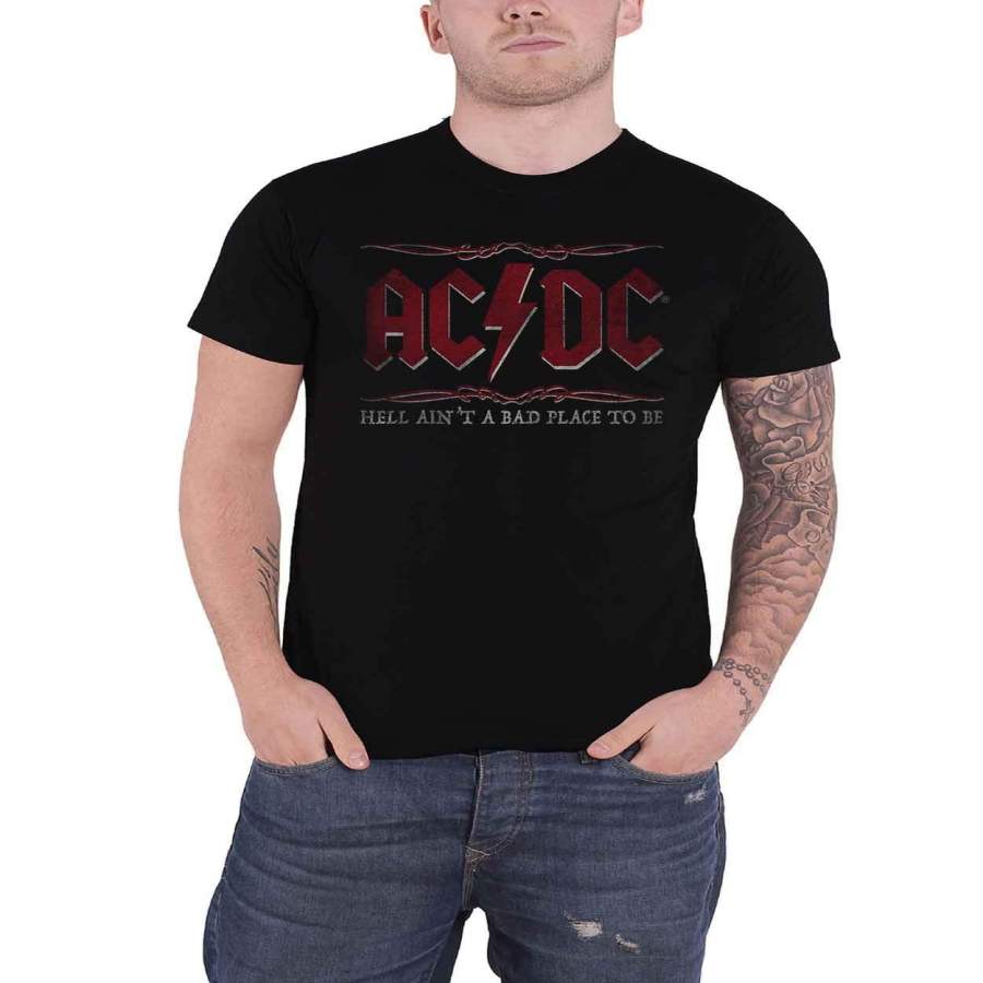 Ac/Dc T Shirt Hell Aint A Bad Place To Be Band Logo Official Mens Black ...