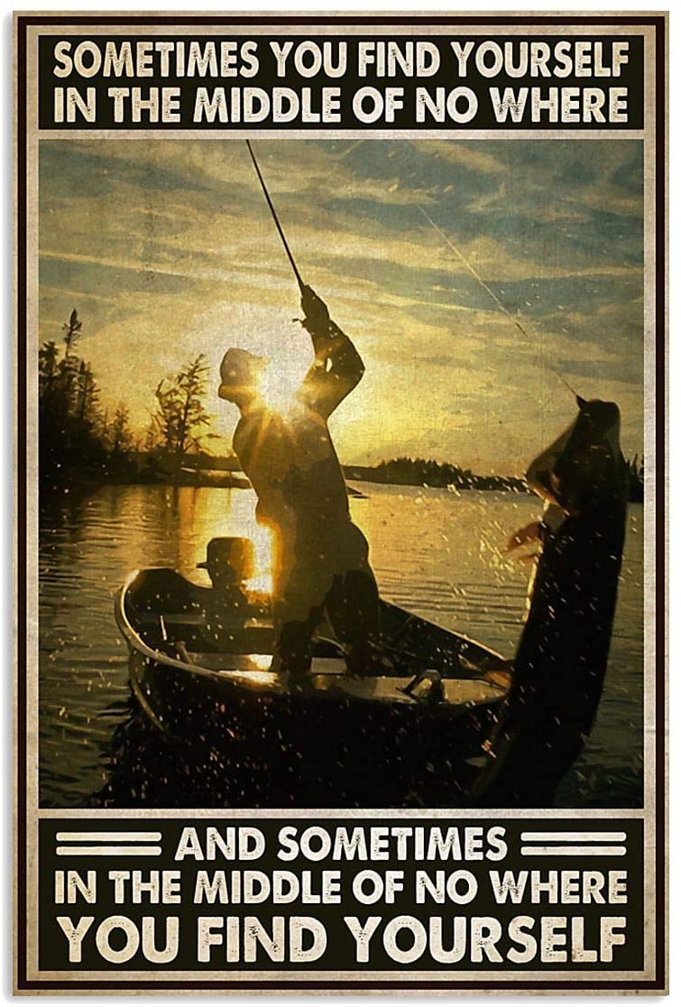 Vintage Fishing You Find Yourself Poster Art Print      Home Decor Gift For Men Women Family Friend On Birthday Xmas