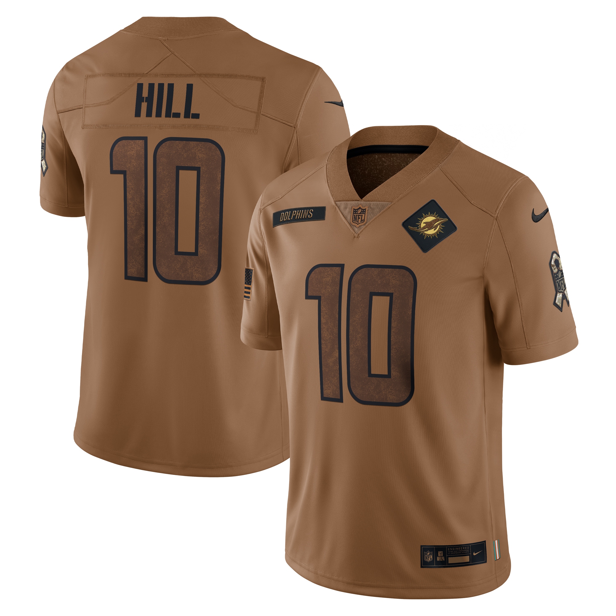 Men’s Miami Dolphins Tyreek Hill Brown 2023 Salute To Service Limited Jersey