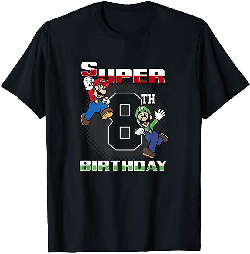 Super Mario Bros Mario & Luigi Super 8th Birthday T-Shirt