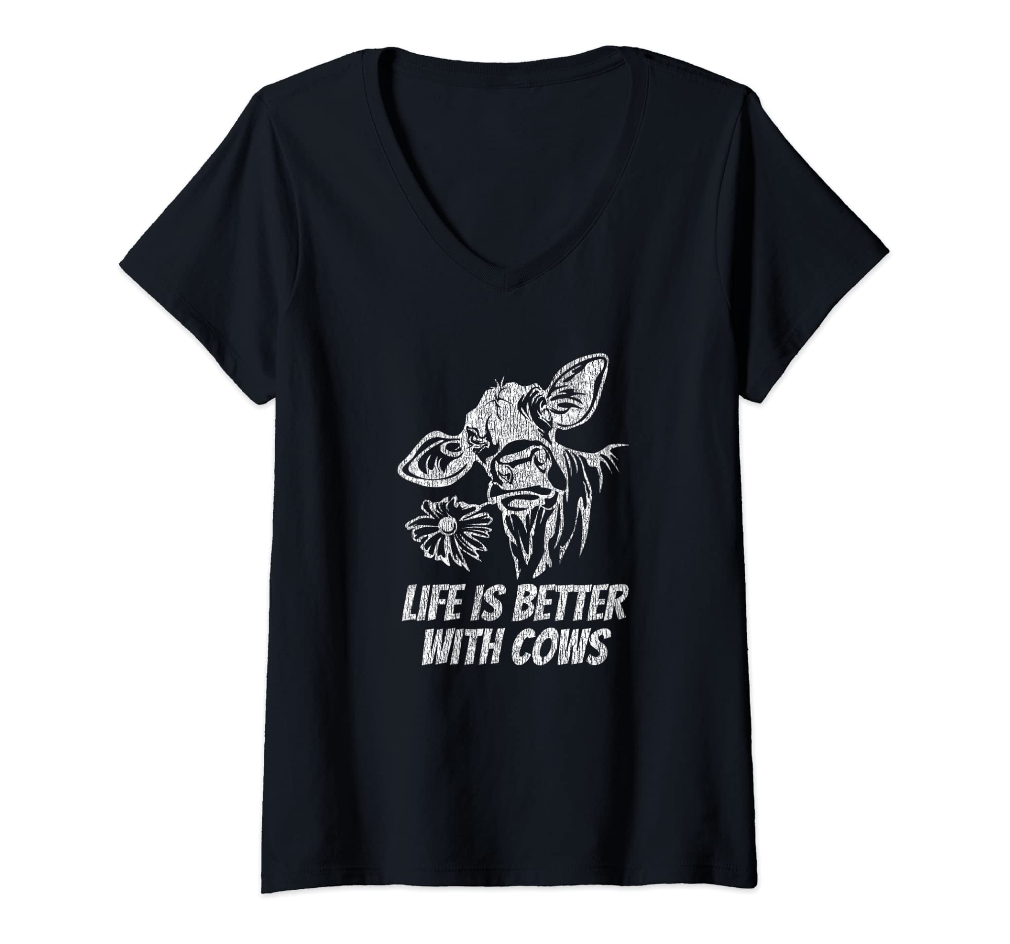 Womens Life Is Better With Cows – Fun Farm And Ranch V-Neck T-Shirt