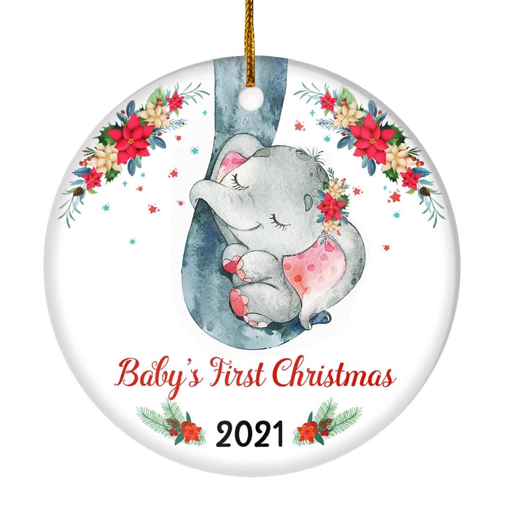 2021 Baby’S First Christmas Cute Elephant Ornament For Newborn Babies Xmas Christmas Tree Ornament