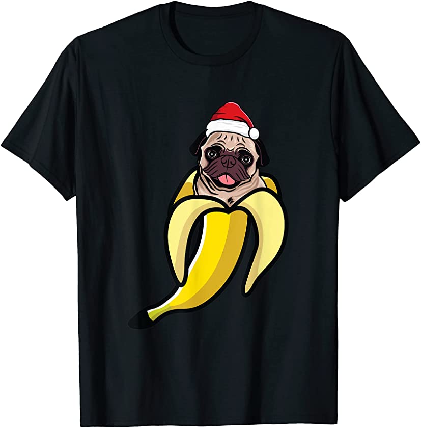 Pug Banana Santa Hat Christmas Pajama Cute Dog Puppy X-Mas T-Shirt