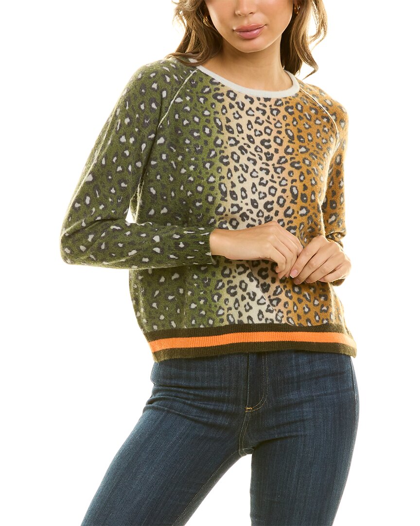 Scott & Scott London Suzie Stripe Leopard Cashmere Crewneck Sweater