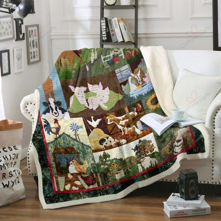 Animal In Farm Sherpa Fleece Blanket Ikin Bubl