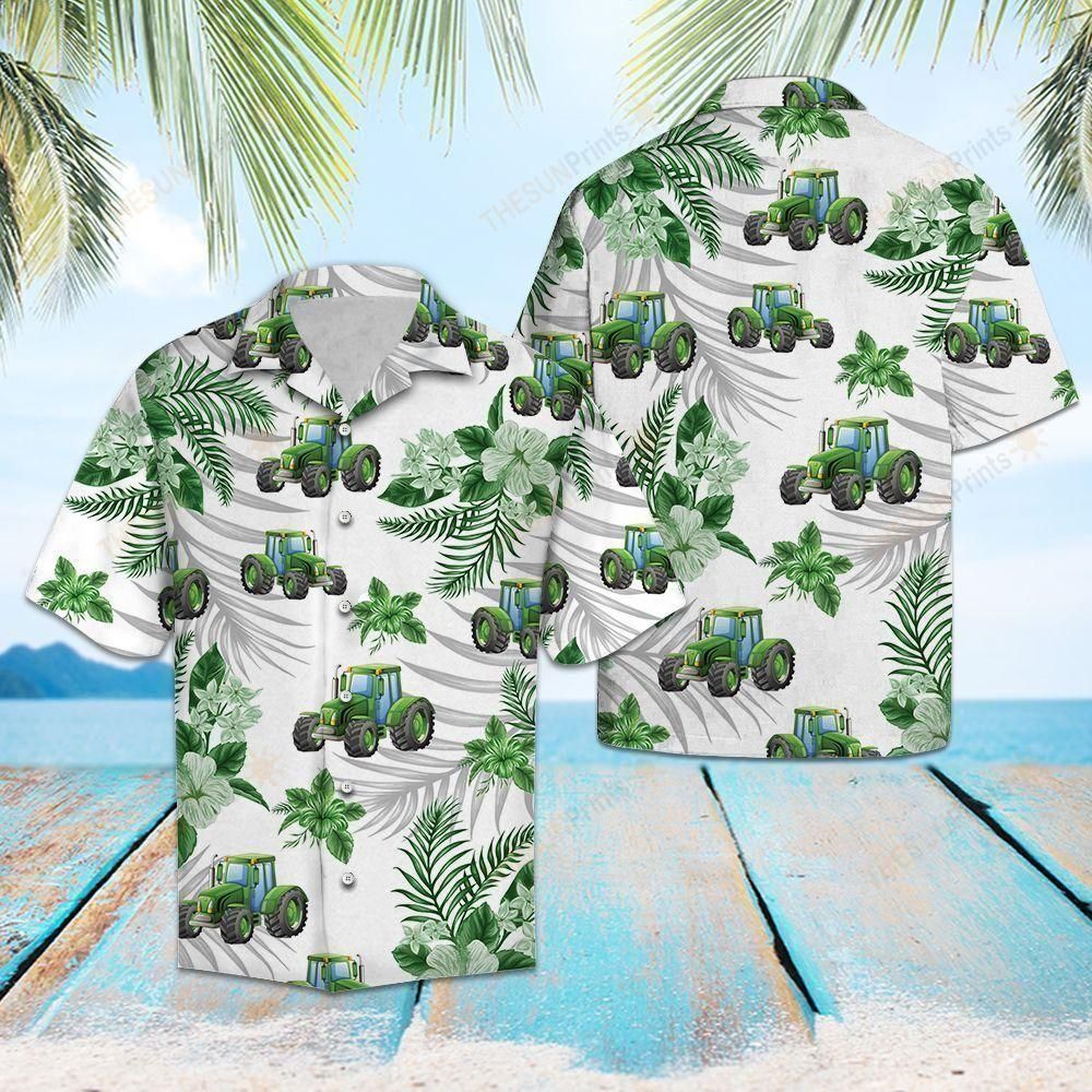 Tropical Green Tractor Aloha Hawaiian Shirt Colorful Short Sleeve Summer Beach Casual Shirt For Men And Women