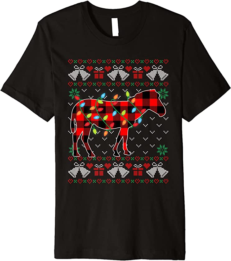 Zebra Lover Funny Xmas Lights Ugly Christmas Sweater Premium T-Shirt