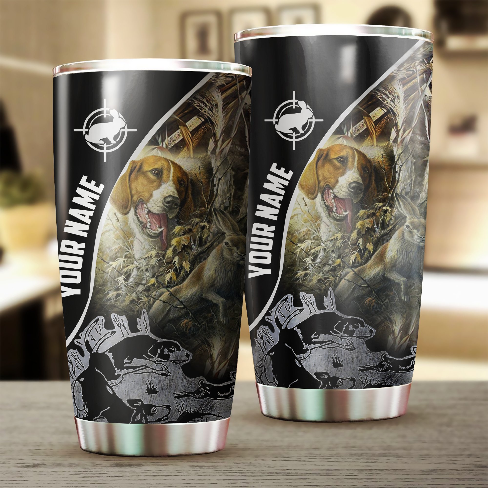 1pc Rabbit hunting with Beagle custom name Stainless Steel Tumbler Cup – Personalized Hunting gifts – FSD1046