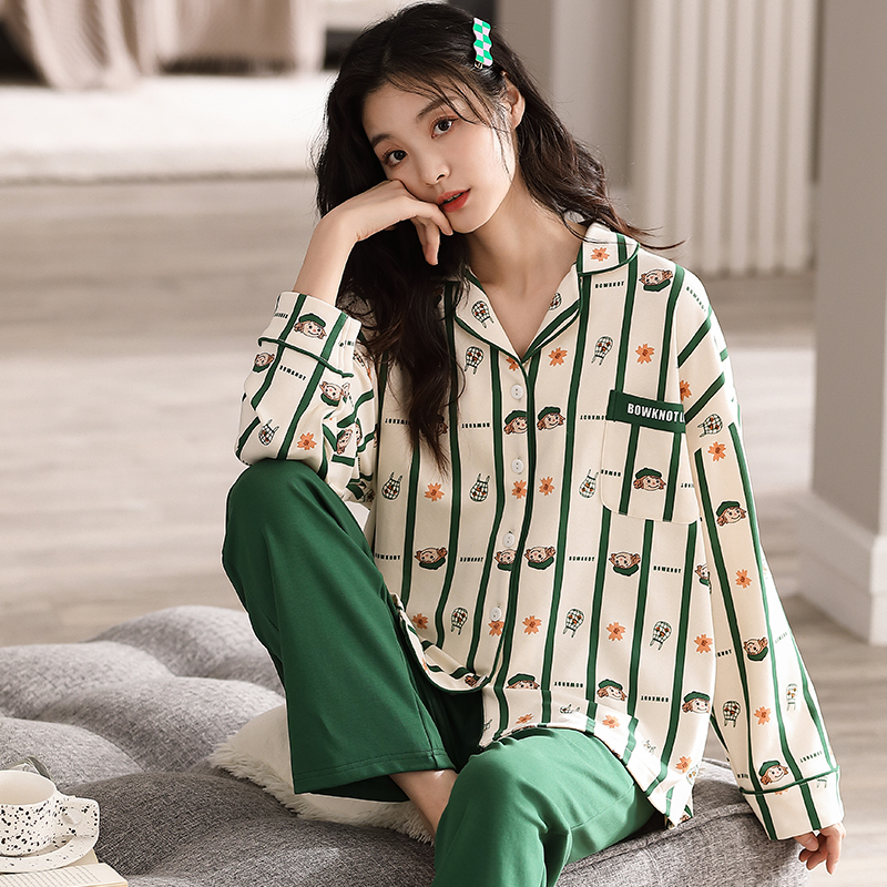 Autumn Combed Cotton Elegant Women’s Pajama Sets Female Pyjamas Plaid Lapel Collar Sleepwear Loungewear Pijama Mujer Nightwear alx