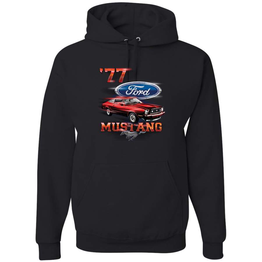 77 Ford Mustang Classic Red Hot Rod Classic Logo Cars and Trucks Graphic Hoodie Sweatshirt