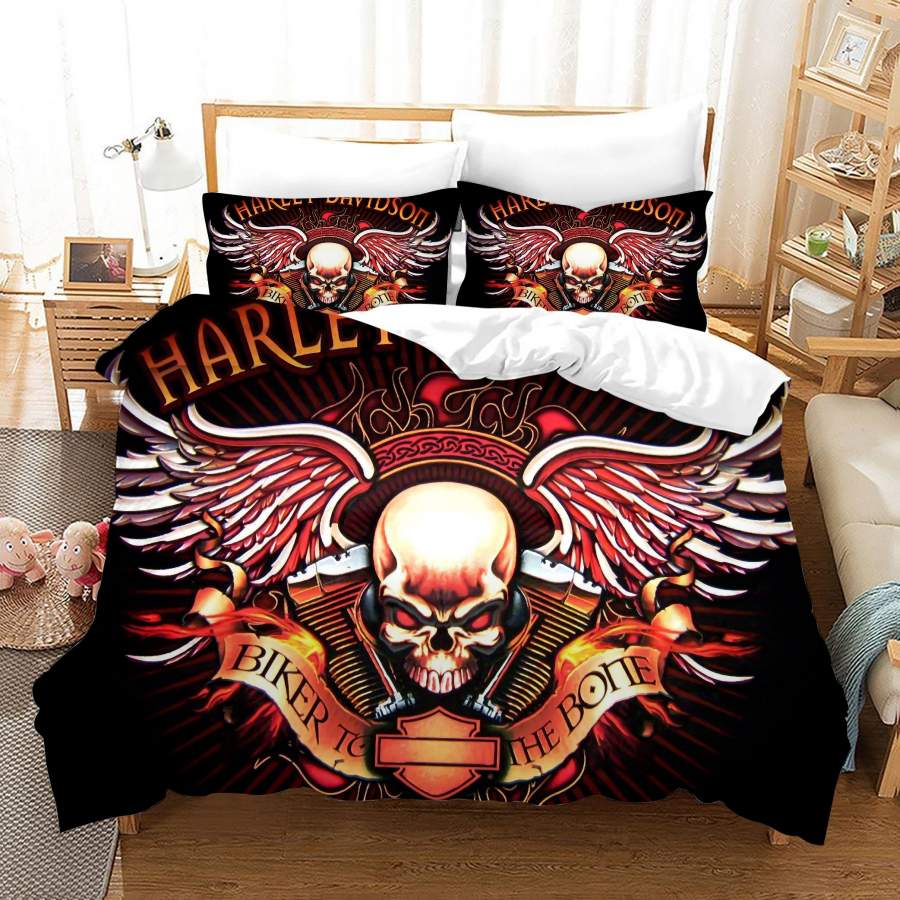 3D Skull Wings Harley-Davidson Quilt Cover Set Bedding Set Duvet Cover Pillowcases SF90