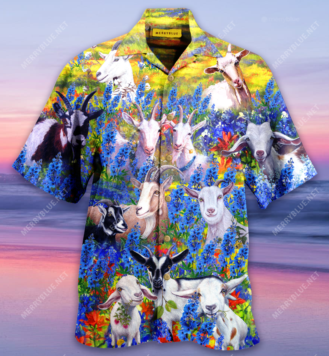 Goats In Bluebonnets Unisex Hawaii Shirt Ha38706