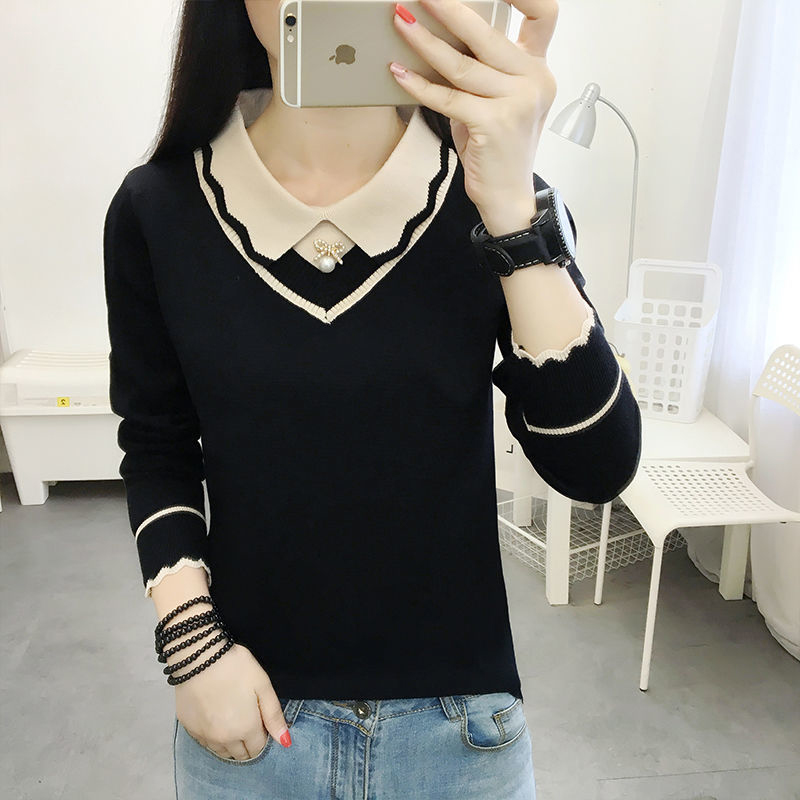 Autumn Spring Style Women Knitted Pullover Tops Lady Casual Peter Pan Collar Knitted Pullover Sweater ZZ0975 alx