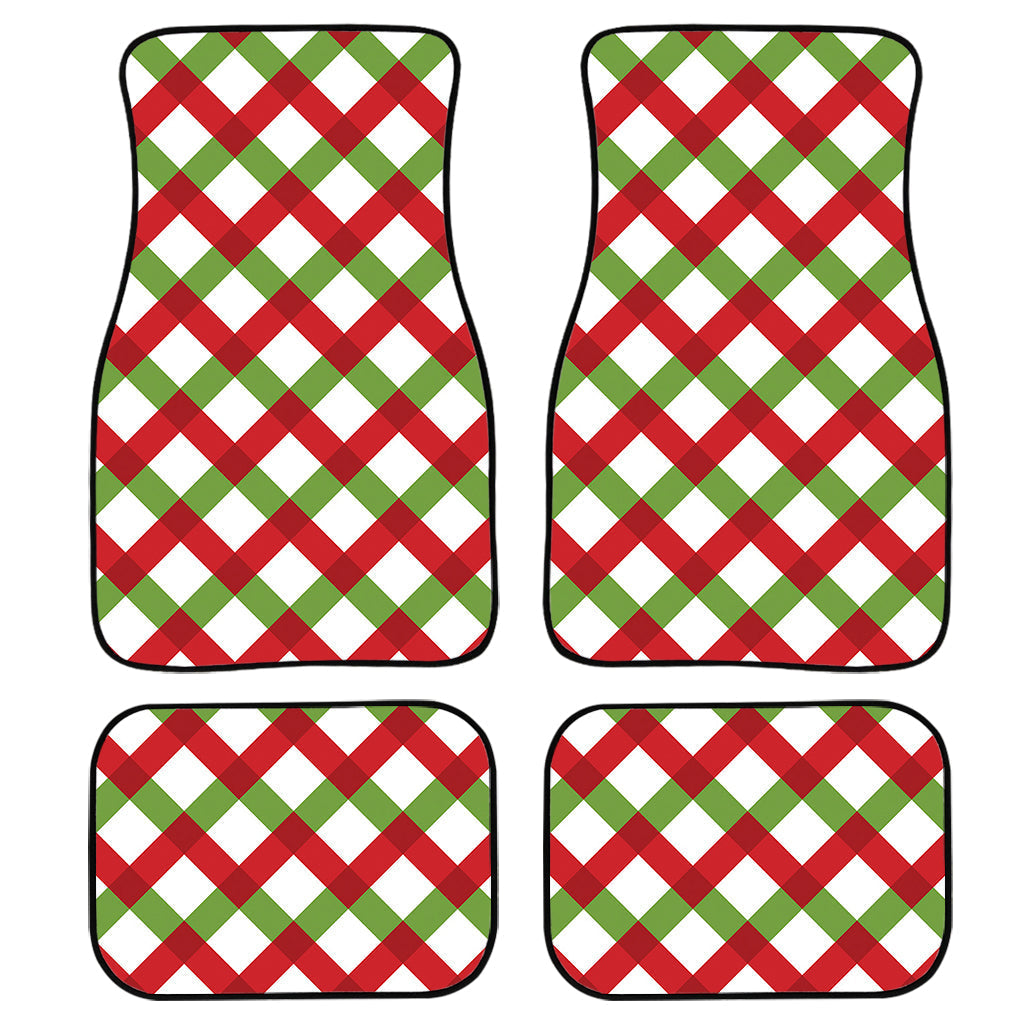 Merry Christmas Checkered Pattern Print Front And Back Car Floor Mats, Front Car Mat