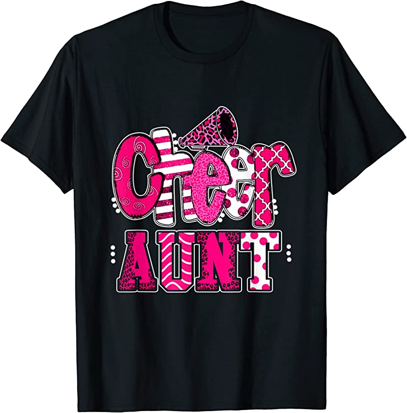 Cheer Aunt Biggest Fan Leopard Print And Pom Pom T-Shirt