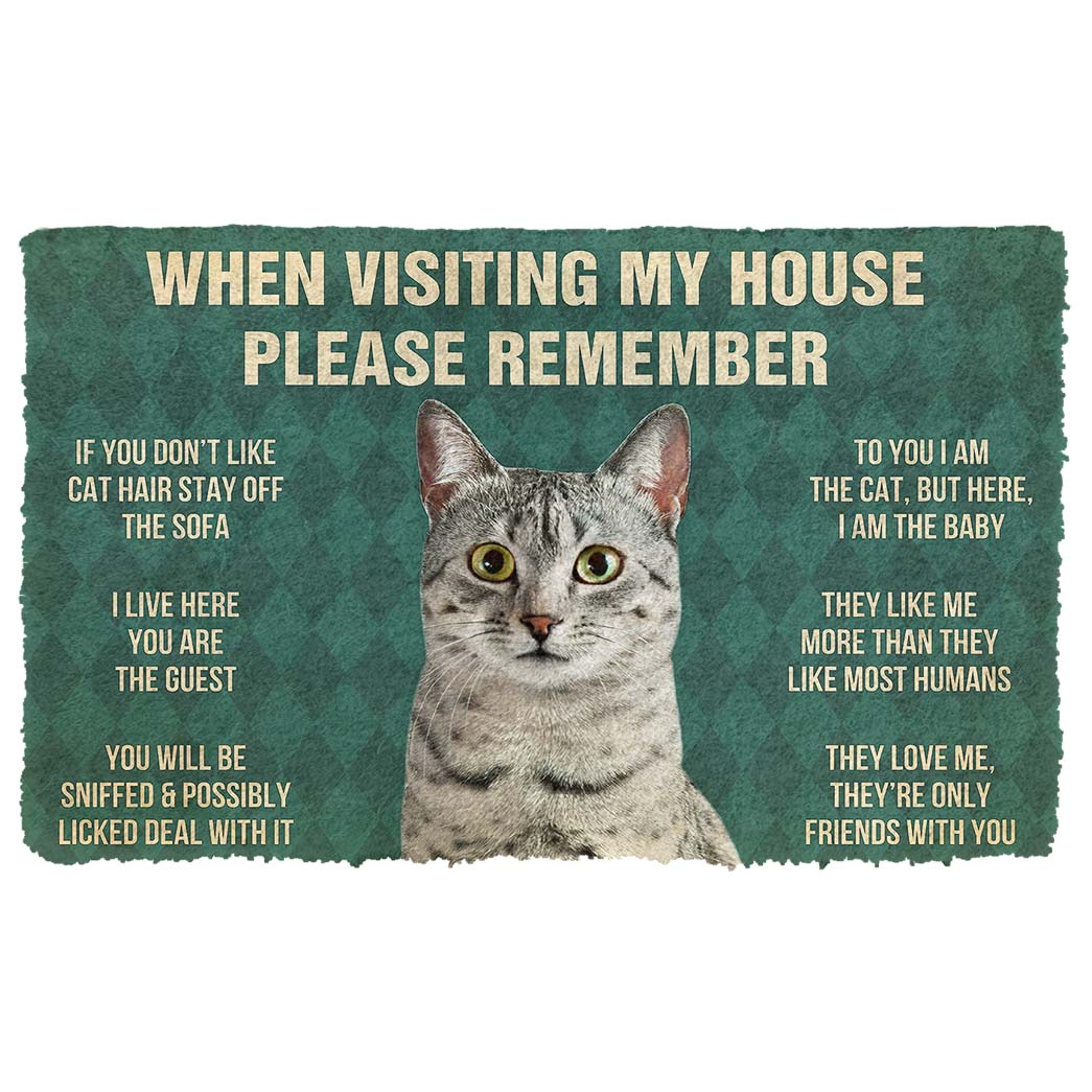 Gearhumans  Gearhuman 3D Please Remember Egyptian Mau Cats House Rules Custom Doormat